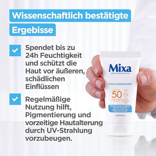 Mixa 50ml UV 50 Moisturiser for Sensitive Skin, UVB + UVA + Long UVA Protection, SPF 50, with Hyaluronic Acid, Suitable for Face and Neck, Hypoallergenic, 50 ml - Image 6