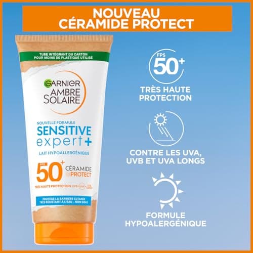 GARNIER Ambre Solaire Sensitive Expert+ - Lait Solaire FPS 50+ - Protège des UVA, UVB, & UVA Longs - Texture Légère - Résiste à L'eau - Céramides - Tous Types de Peaux - 175 ml - Image 5