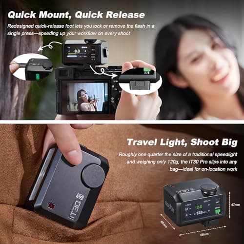 Godox iT30Pro-S iT30Pro S Mini Camera Flash with Diffuser White 560 Full Power Flashes 2.4G Wireless Master & Receiver GN15 TTL 1/8000s for Sony DSLR (Black) - Image 8