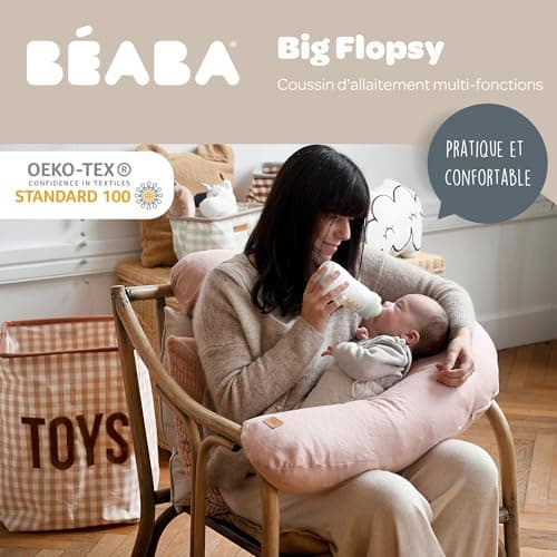 Béaba, Big Flopsy, Nursing Pillow, Pregnancy Pillow, Multi-Function, Suitable for Sleeping/Nursing, Support, Hypoallergenic, Relaxation, Optimal Comfort, Soothing Night, Linen, Oekotex, Pink - Image 3