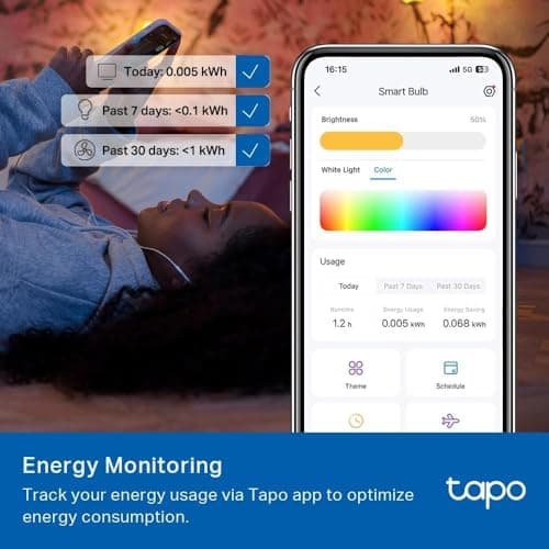 Tapo Ampoule intelligente B22 Matter, surveillance de l'énergie, extra lumineuse 1055 lm, ampoule intelligente 8,6 W, intensité variable, ampoules Alexa réglables, commande vocale avec Apple HomeKit, - Image 6