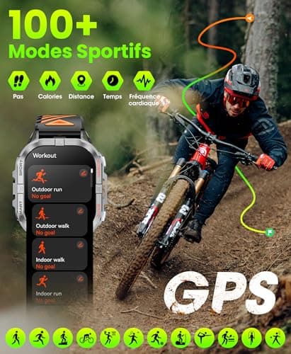 GPS Men's Smart Watch, 2.13 Inch AMOLED Military Smartwatch with LED Torch/Compass/100+ Sports Modes/580 mAh Battery/Health Monitoring/Bluetooth Calls for Android iOS (Black) - Image 5