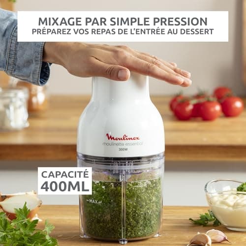 Moulinex Electric Chopper, 400 ml, 300 W, 4 Blades, 3-in-1 Function, Chopper, Blender, Mixed, Single Pressure System, Essential DJ520110, White - Image 5