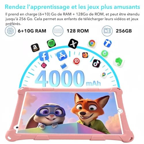 8 Inch Android Tablet 6+10 RAM 128GB ROM (TF Card 256 GB), Google Certified, Preinstalled Children's Software, Wi-Fi, Shockproof Case, Gift for Children (Pink) - Image 8