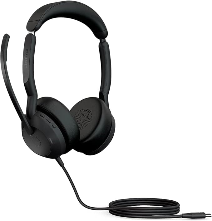 Google Jabra Evolve2 50 Wired Stereo Headset - Jabra Air Comfort Technology, Noise Cancelling Microphones and ANC - Works with UC Platforms such as Zoom and Google Meet - Black