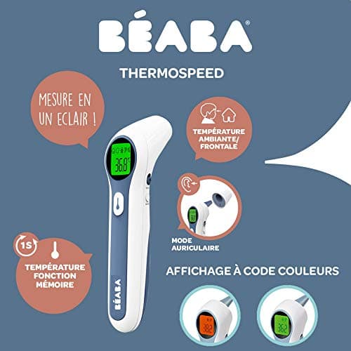 BÉABA FRANCE, Infrared Non-Contact Digital Thermometer, Children, Baby, Adult, Forehead, Auricular, Ambient, Colour Code Reading, LCD, Fever Alert, Memory Function, Thermospeed - Image 3
