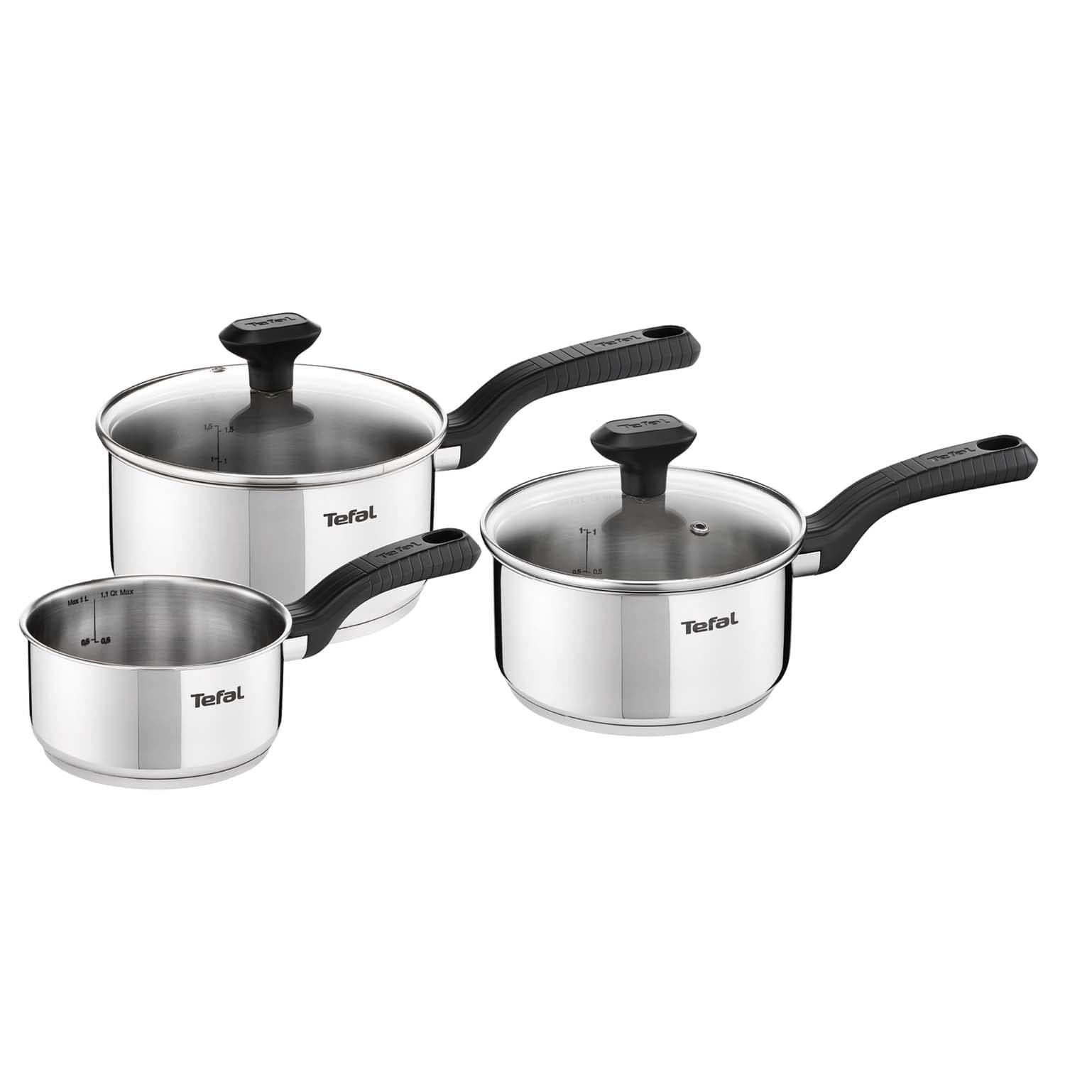 Tefal Tefal Comfort Max C973S344 Set of 3 Saucepans 14/16/18 cm + 2 Glass Lids 16/18 cm Induction High Quality Stainless Steel Heat Insulated Handles