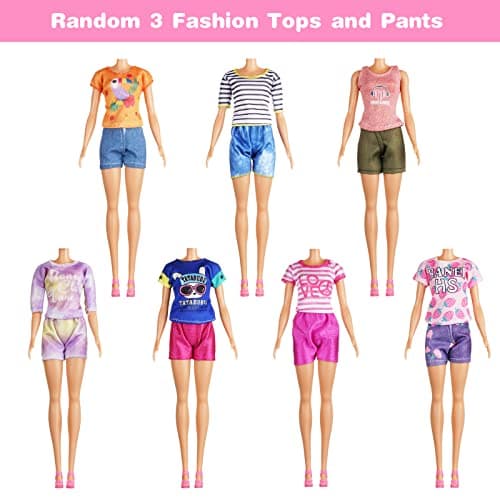 Vicloon Clothes for Barbies, 12 x Barbie Doll Clothes Includes 3 Sequined Dresses + 3 Flower Dresses + 6 Sets (Top + Trousers) - Image 6