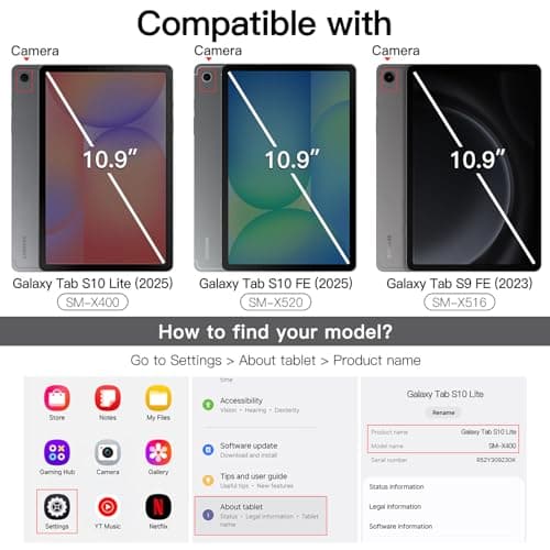 JETech Case for Samsung Galaxy Tab S10 Lite / S10 FE / S9 FE 10.9 Inch, Slim Folio Protective Case Cover with Stand Translucent Trifold Back, Support Charging of S Pen (Black) - Image 3
