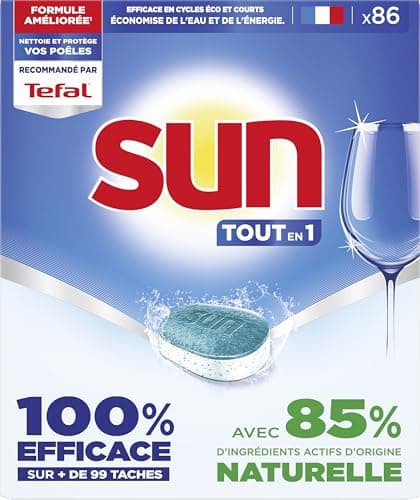 SUN - All in 1 regular dishwasher tablets - 86 tablets - with 85% ingredients of natural origin - 100% effective on more than 99 stains - Made in France - Image 3