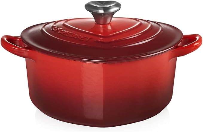 LE CREUSET 21401200602455 Cast Iron Heart Casserole Dish with Heart Shaped Button, 20 cm, Cherry - Image 1