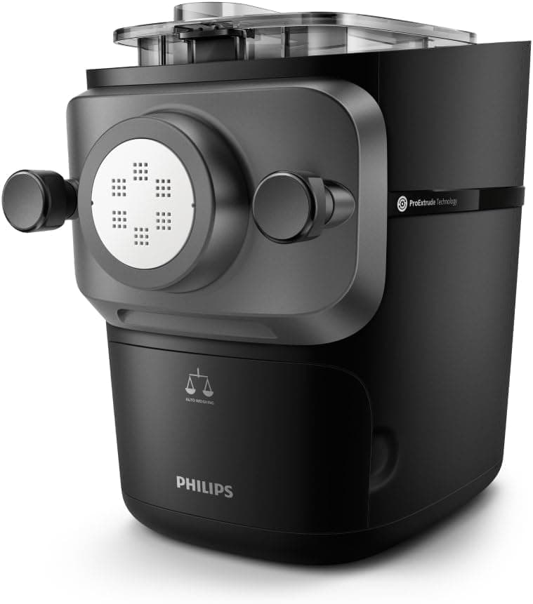 Philips Pasta Machine Series 7000 - ProExtrude Technology, Automatic Weighing, 8 Shape Discs, Perfect Dough, Easy Clean, Up to 8 Servings, Black (HR2665/93)