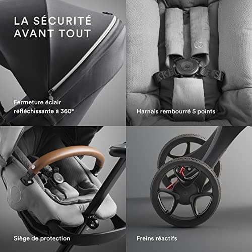 Stokke Xplory X Grey Deluxe Stroller - Adjustable for Baby and Parents' Comfort - Padded, Harness and Reflective Zip for Safety - Folds in a Flash - Image 5