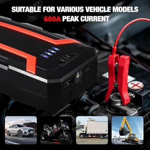 HEMOTON Démarreur de Batterie Portable pour Voiture Booster Urgence Automobile Chargeur de Batterie de Secours Compatible avec Moteurs Essence Jusqu - Image 6