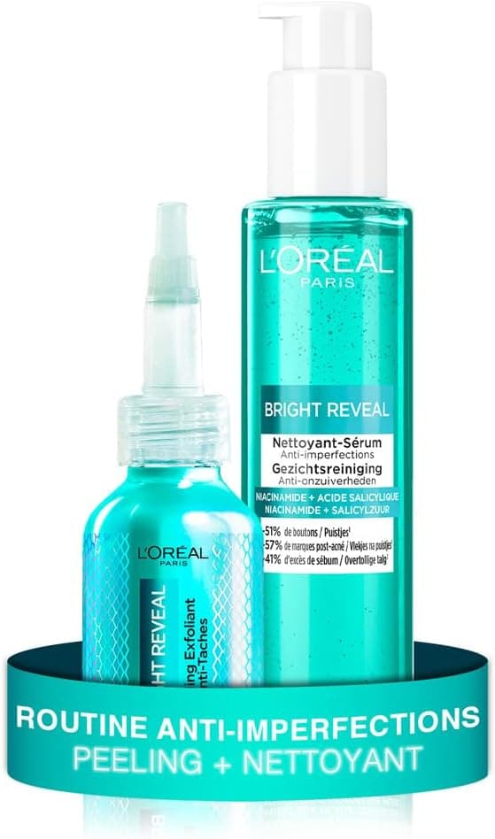 L’Oréal Paris - Routine Anti-Imperfections Nettoyant + Peeling Exfoliant - Acide Salicylique, [AHA + BHA + PHA] & Niacinamide - Lisse & Uniformise le Teint - Pour Tous Types de Peau - Bright Reveal - Image 1