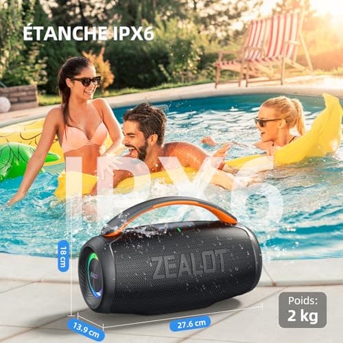 ZEALOT Portable Bluetooth Speaker with 50W Stereo Sound, 20 Hours Battery Life, IPX6, Wireless Stereo Pairing, Bluetooth 5.3 Speaker, AUX, TF Card, LED Light, for Outdoor, Party, Travel - Image 4