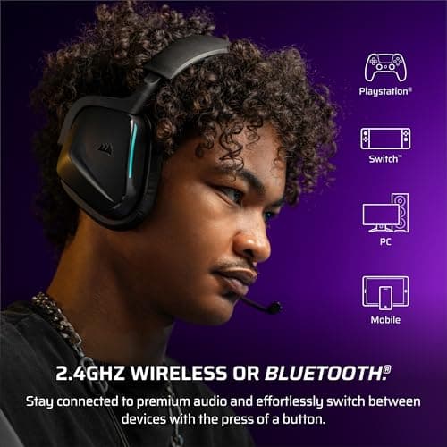 Corsair Void v2 Wireless Gaming Headset with Bluetooth for PC, PS5, PS4, Switch and Mobile - Dolby Atmos, Dual Wireless Multiplatform, Long Life Battery, Fast Charging - Carbon - Image 6