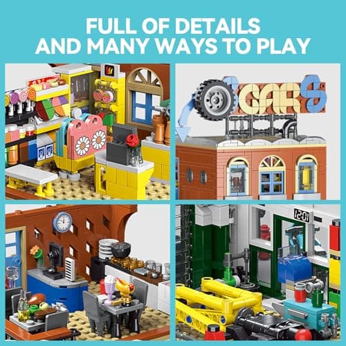 2 in 1 Building Set, Compatible with Lego City House with LED Lighting, Modular Building Kit for Street View Car Repair Shop, Girls and Boys Toy +8 Years (1637 pcs) - Image 7