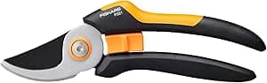 Fiskars Pruning Shears M, Solid, P321, for Fresh Branches and Twigs, Non-Stick Coating, Stainless Steel Blade, Length: 20 cm, Black/Orange, 1057162