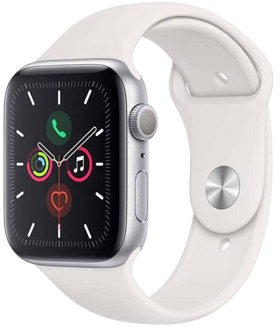 Apple Watch Series 5 (GPS, 44MM) Silver Aluminium Case with White Sport Strap (Refurbished) - Image 1