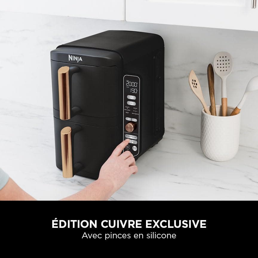 NINJA Double Stack XL Air Fryer 2 Compartments Vertical, Compact, 4 Cooking Levels, 9.5L Capacity, Air Fryer 6-in-1, Removable Non-stick Parts Dishwasher Safe, Black/Copper - Image 4