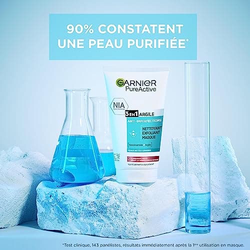 GARNIER Pure Active - 3-in-1 Clay Cleanser - Cleansing, Exfoliating & Mask - Anti-Blemishes & Anti-Marks - Niacinamide & Clay - Vegan & Cruelty Free - Combination to Oily Skin - 150 ml - Image 3