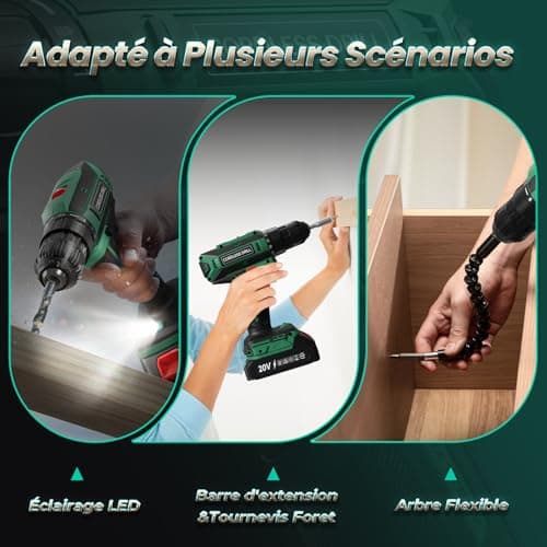 20V Cordless Drill Bit Driver, Max 42Nm Cordless Drill Devicer, 2 Speed Screwdriver, Compatible with Makita Batteries, 2000mAh Battery, 25+1 Torque, 10mm Chuck, LED Green - Image 8