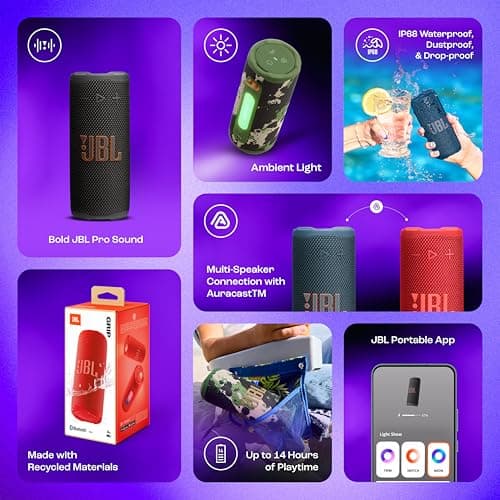 JBL Grip, Compact Bluetooth Speaker, AI Sound Boost, Waterproof, Dustproof IP68, Mood Lighting, 14 Hours Battery Life, Auracast Multi-Speaker Connection, Portable JBL App, Camouflage - Image 3