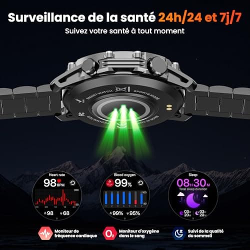 Montre Connectée Homme 1,52"HD Écran Smartwatch, 500 mAh Batterie et 120+ Modes Sportifs, Montre Connectée Militaire avec Fréquence Cardiaque/SpO2/Sommeil Moniteur et Lampe De Poche pour Android iOS - Image 5