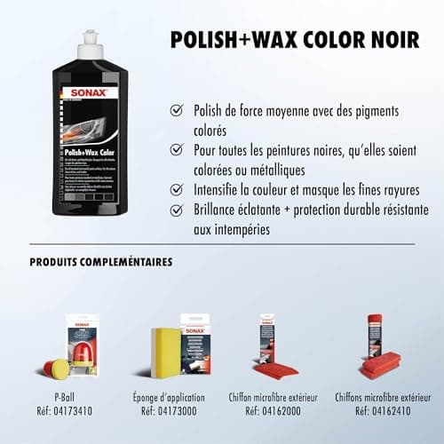 SONAX Polish+wax color noir (500 ml) avec cire de Carnauba et pigments de couleur blanc pour polir et protéger | Réf: 02961000-810 - Image 5