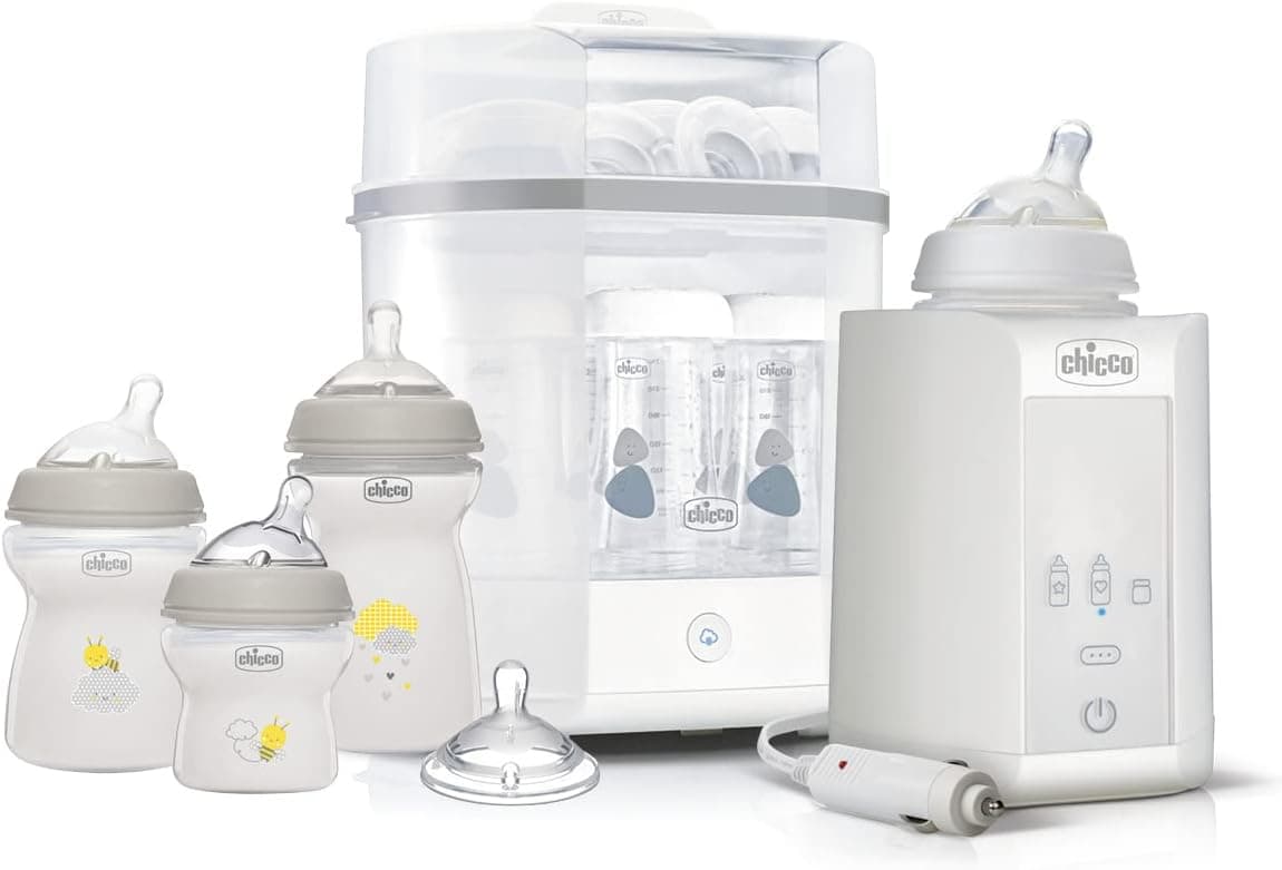 Chicco Starter Set Newborn, Electric Steriliser, Bottle Warmer and Bottle Kit, Includes 3 Natural Feeling Bottles with Soft Silicone Teat, Newborn Gift Ideas 0 Months