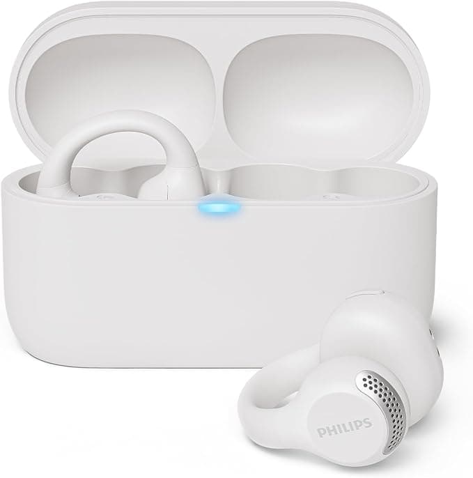 Philips TAQ2000WT True Wireless Style Earbuds, Open Ear Design - Multi-Point Bluetooth, 28 Hours Battery Life, Pocket Size Charging Case, Clear Calls - White