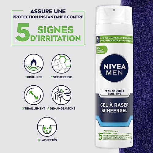 NIVEA MEN Sensitive Skin Shaving Gel (1 x 200 ml), shaving cream enriched with chamomile and witch hazel, 0% alcohol shaving treatment for men with sensitive skin - Image 4