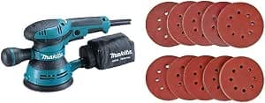 MAKITA ECCENTRIC SANDER 300 W Ø 125 MM – BO5041J & Sanding Disc 100pcs SPTA Abrasive Discs 40/80/120/180/320/600/800/1000/1500/2000 Grit Size