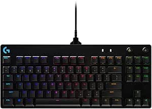 Logitech G Pro TKL Mechanical Gaming Keyboard, No Numeric Keypad, Blue GX-Clicky Keys, RGB LIGHTSYNC, Portable Design for Sports, Removable Micro USB Cable, Spanish QWERTY Black