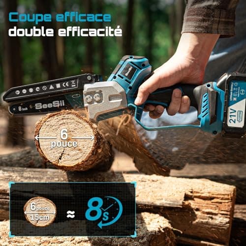SEESII Mini 6 Inch Battery Chainsaw, Brushless Electric Chainsaw, with 2 x 4000 mAh Battery, Automatic Lubrication, Compatible with Makita 18V, Ideal for Outdoor and Gardening - Image 5