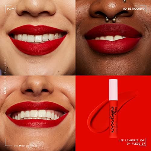 NYX Professional Makeup Rouge à Lèvres Liquide Mat Lip Lingerie XXL, Longue Tenue, Formule Vegan, Sans transfert, Teinte : On Fuego (27) - Image 5