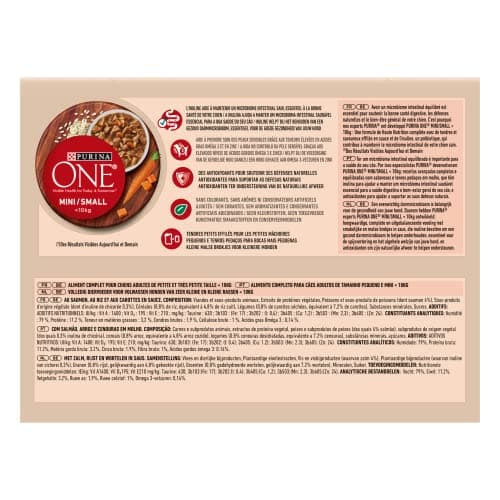 PURINA ONE Mini/S <10kg Sensitive/Delicate, Tapered Salmon, Rice and Carrot in Sauce for Small Adult Dogs| Sensitive Digestion Meal Bags 10x85g - Image 5