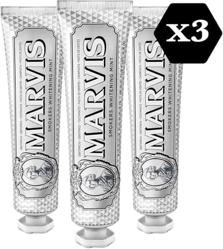 Marvis Lot de 3 dentifrices blanchissants pour fumeurs, Menthe, 3 x 85 ml, Favorise le blanchiment naturel des dents, Dentifrice anti-plaque dentaire - Image 9