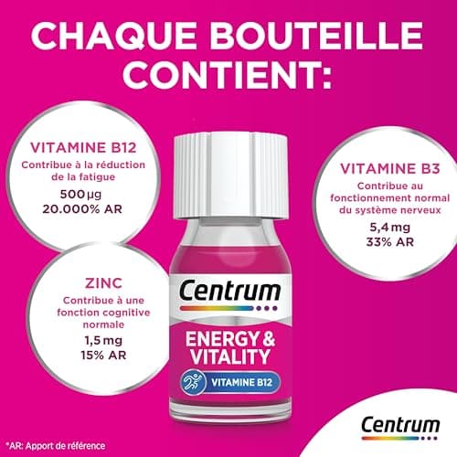 CENTRUM - Vitamine B12 Énergie & Vitalité - Zinc, Niacine (Vitamine B3) - Complément Alimentaire Multivitamines à Boire - Énergie, Immunité & Système Nerveux - Vegan - 15 shots x 7 ml - Image 4