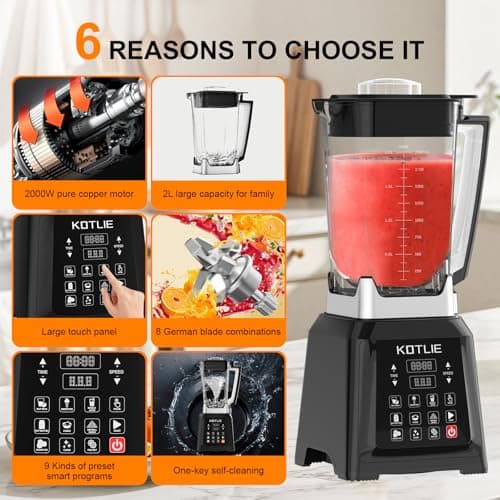 KOTLIE NY-8088EJA Blender grand récipient 2 L, 7 fonctions alimentaires, avec fonction auto-nettoyante (sans chauffage) - Image 3