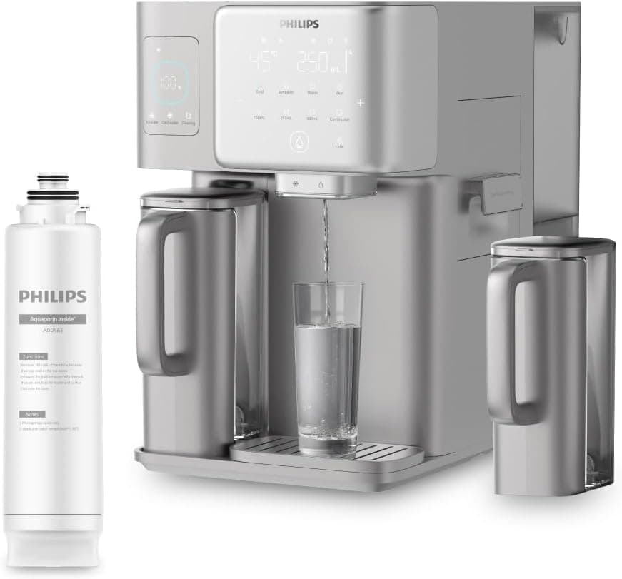 Philips Reverse Osmosis Water Station, Instant Hot & Cold Water, Built-in Ice Maker, UV-C, Remineralization, TDS Monitor, 6 Litre Tank, 1 Year Filter Life