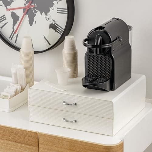 Baroni Home Coffee Pod Holder Drawer Universal Organizer 30 Nespresso Capsules and Dolce Gusto for Tea Accessories, Compact Durable Plastic, 2 Drawers, 34 x 13 x 34 cm, White - Image 7