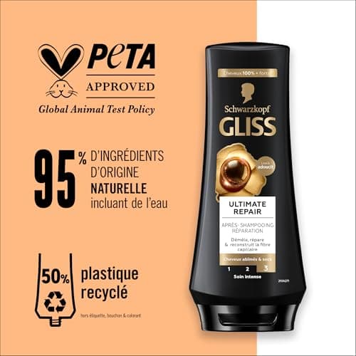Schwarzkopf Gliss Ultimate Repair Conditioner for Dry and Damaged Hair - Repairs and Strengthens - 95% Natural Ingredients - 200 ml Bottle - Image 6