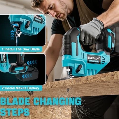 LIVOWALNY Cordless Jigsaw Compatible with Makita 18V, Variable Speed, 45° Bevel Cut, with 6 Blades - for Wood, Metal and Plastic (Battery Not Included) - Image 6