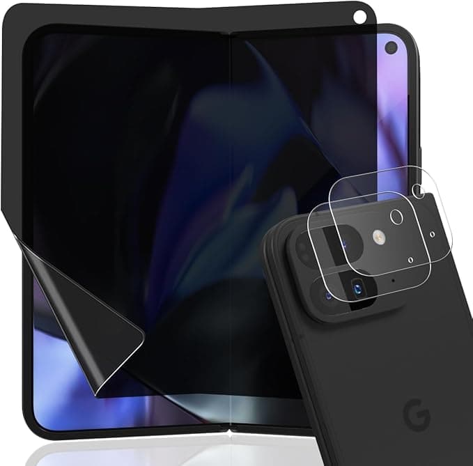 Screen Protector for Google Pixel 9 Pro Fold, Screen Protector Film Anti-Spy Non-Glass 1 Piece and Glass Lens Protector 2 Pieces Privacy Film Flexible TPU