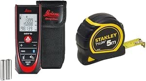 Leica DISTO D2 – Multifunction Laser Rangefinder, with Bluetooth (Application Functionality) & Stanley 1-30-697 - Tylon Bi Material Measuring 5 m x 19 mm - Anti-Corrosion Tape - Tape Blocking