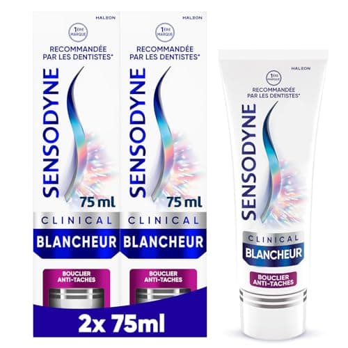 Sensodyne Professional Blancheur, Dentifrice blanchissant cliniquement prouvé pour les dents sensibles visiblement plus blanches, Bouclier Anti-tâches Menthe, Pack de 2 x 75 ml - Image 3