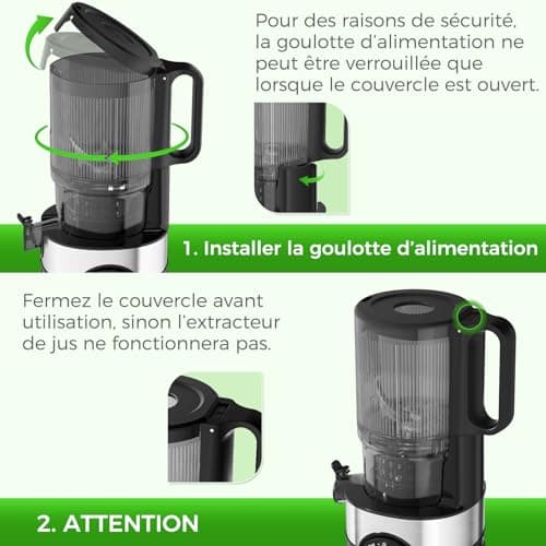 YASHE Extracteur de jus, juicer machine avec goulotte large de 12,7 cm pour fruits et légumes entiers, presse-agrumes avec auto-alimentation, haut rendement en jus, facile à nettoyer, noir - Image 5