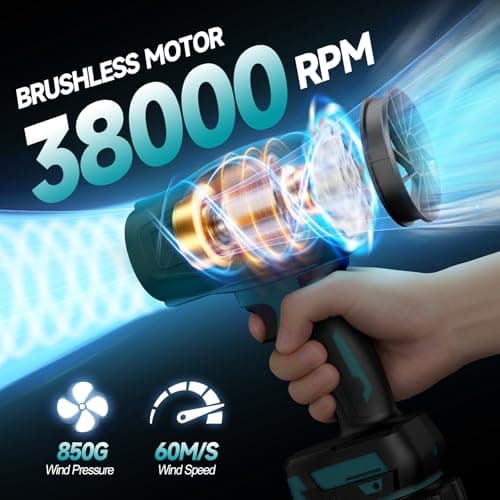 Cordless Blower Compatible with Makita 18V Batteries, 2 x 4.0Ah Batteries, Brushless Motor 38000 RPM, Three Speed Modes, Portable Blower for Leaves, Dust & Snow - Image 3